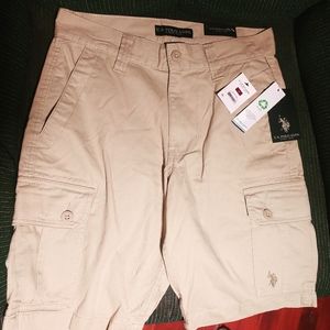U.S. Polo Assoc. Men Khaki Utility Cargo Shorts Pockets 100% Cotton Size W28